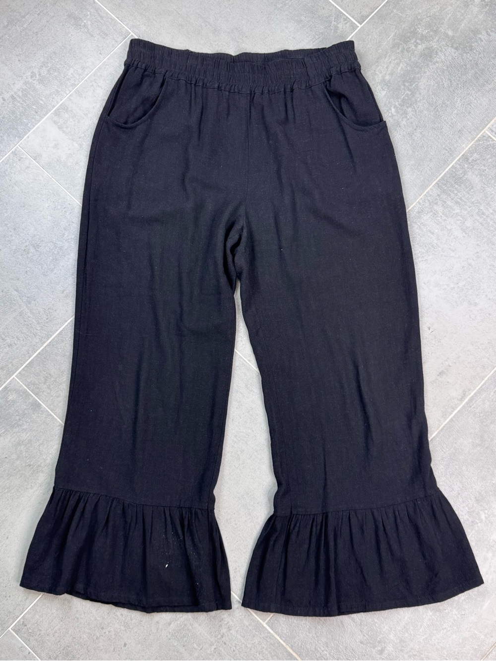 Umgee Black Ruffle Hem Wide Leg Pants